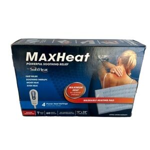 New in box SoftHeat MaxHeat Powerful Soothing Relief Heating Pad 12”x 24” Wshbl